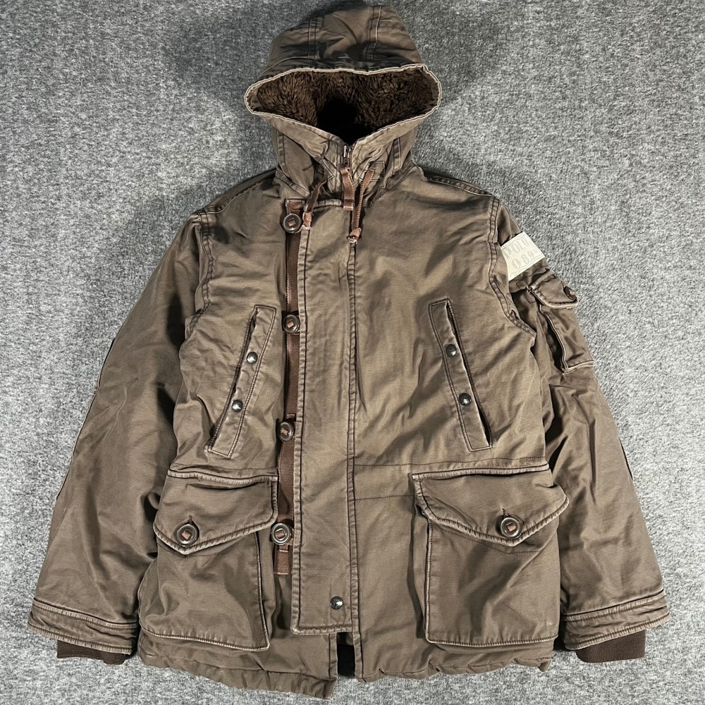 Polo Ralph Lauren Type-E RL67 Military Parka Jacket Sherpa Hood Brown Mens Small